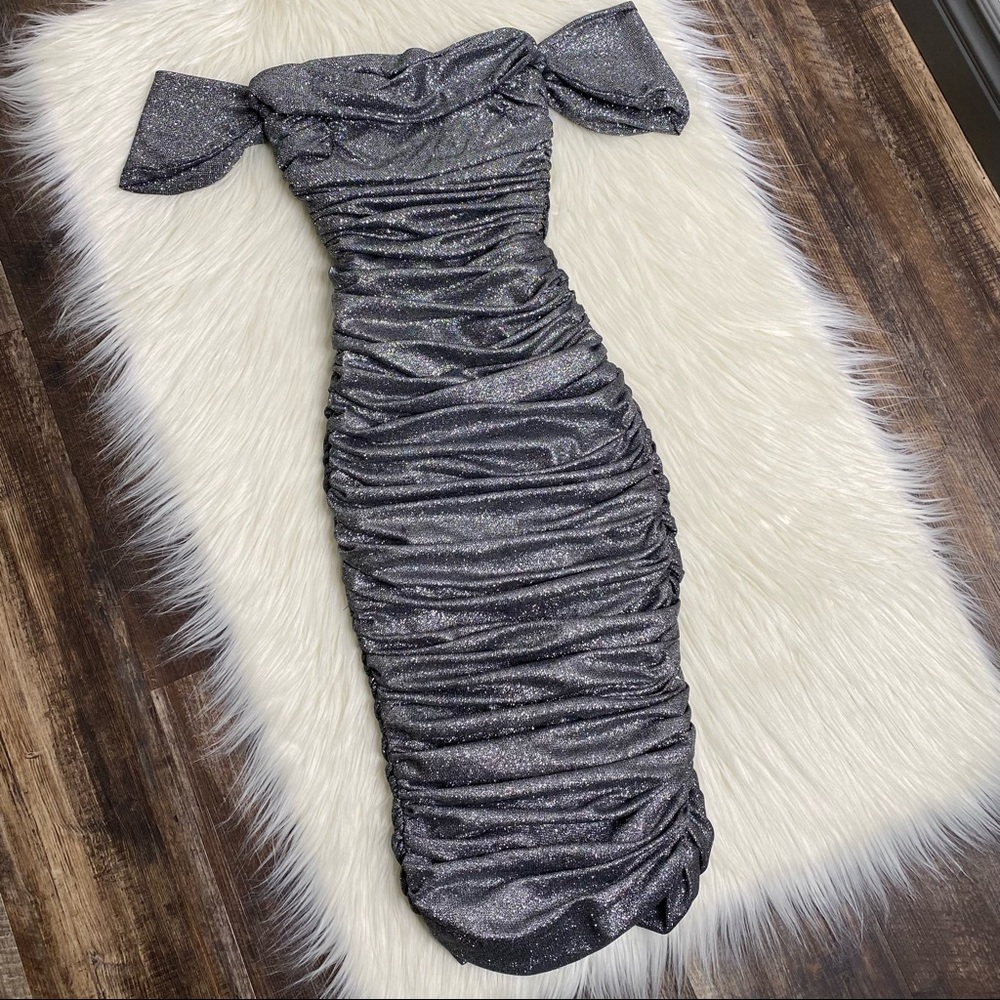 House of CB Silver Off Shoulder Corset Dress